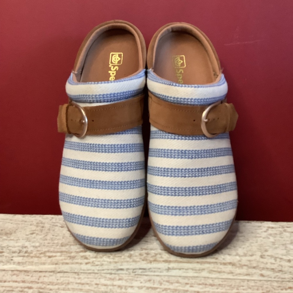Spenco NWOT Women's Aria Clog Blue & White Stripe Sz 10 Canvas Comfort Support